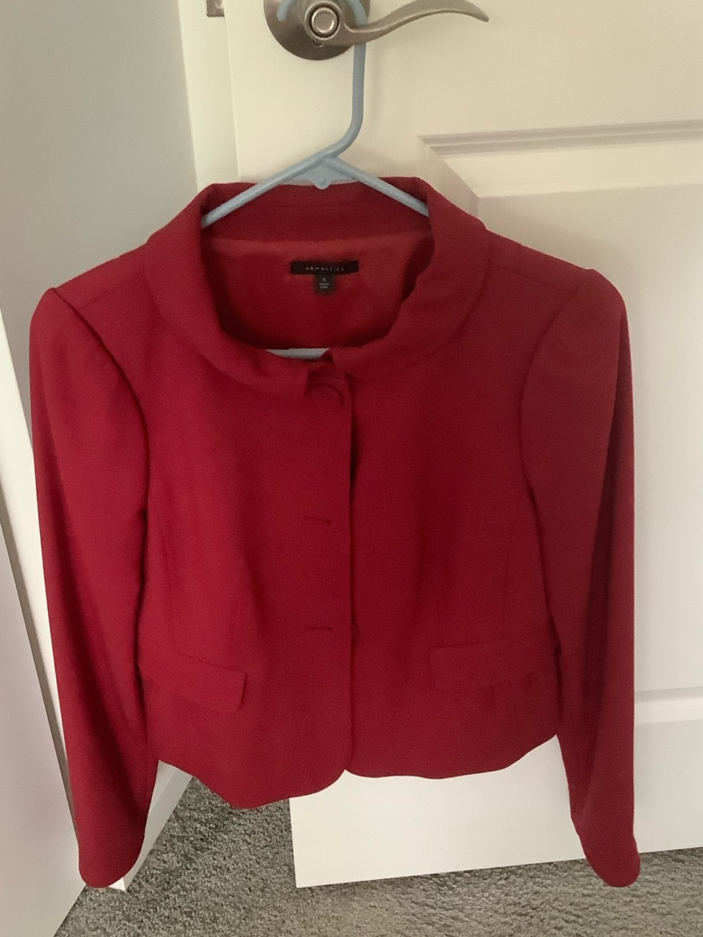 Calvin Klein Red Cropped Collarless Blazer
